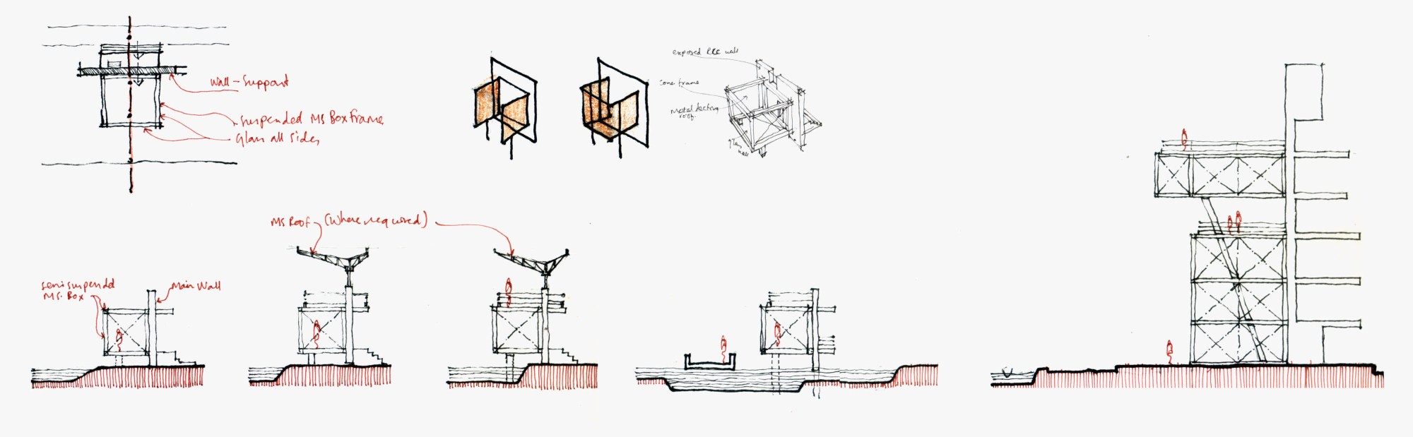 Sketches: Timing Huts at the Rowing Channel. [Army Rowing Node Project]